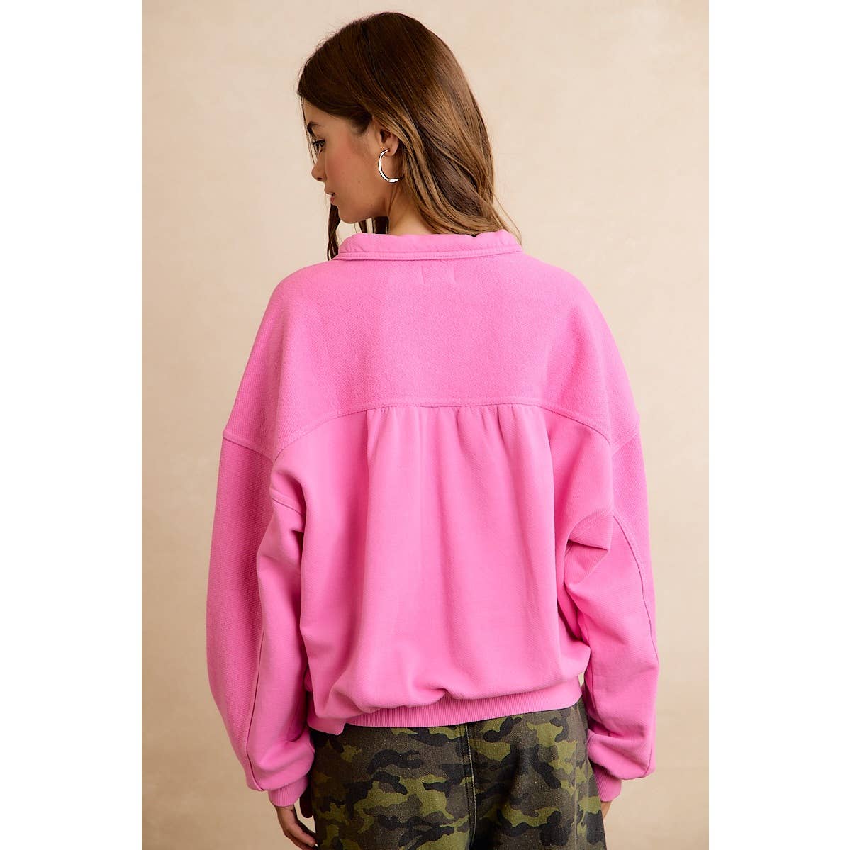PINK HENLEY SWEATSHIRT