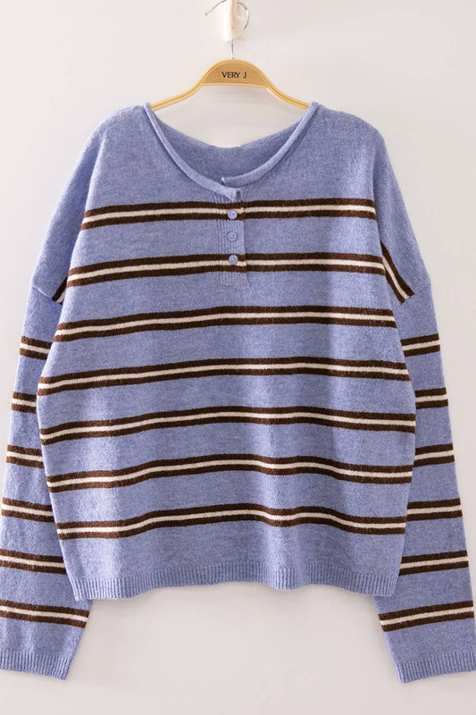 Blue/Brown Cozy Button Sweater