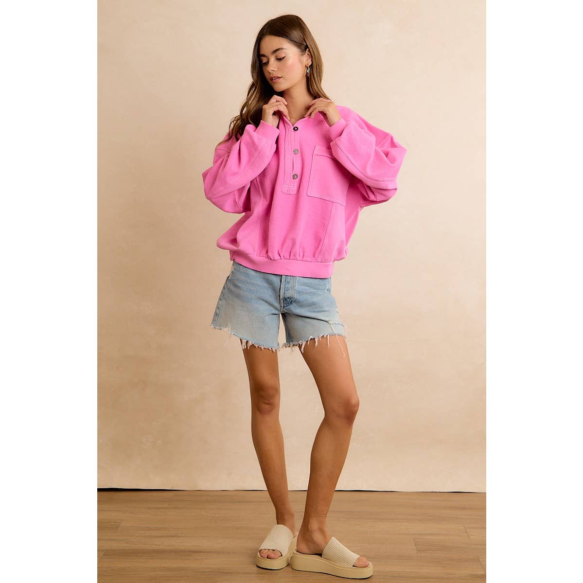 PINK HENLEY SWEATSHIRT