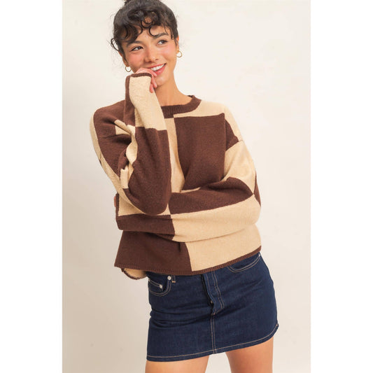 Brown Checkered Sweater