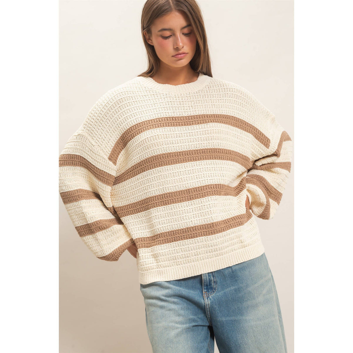 Taupe Striped Oversized Sweater
