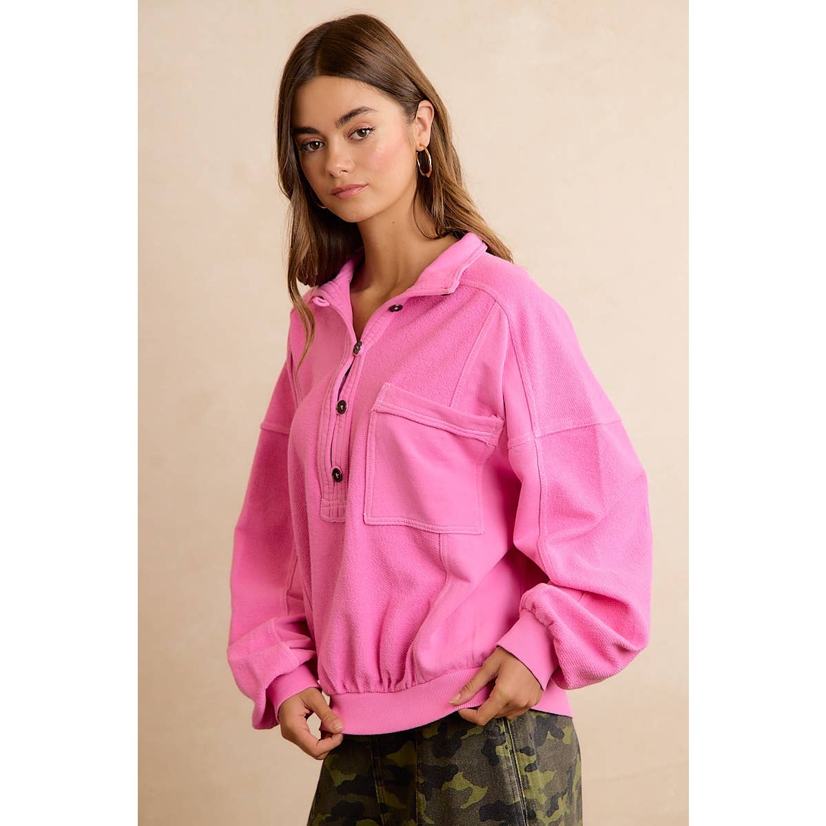 PINK HENLEY SWEATSHIRT