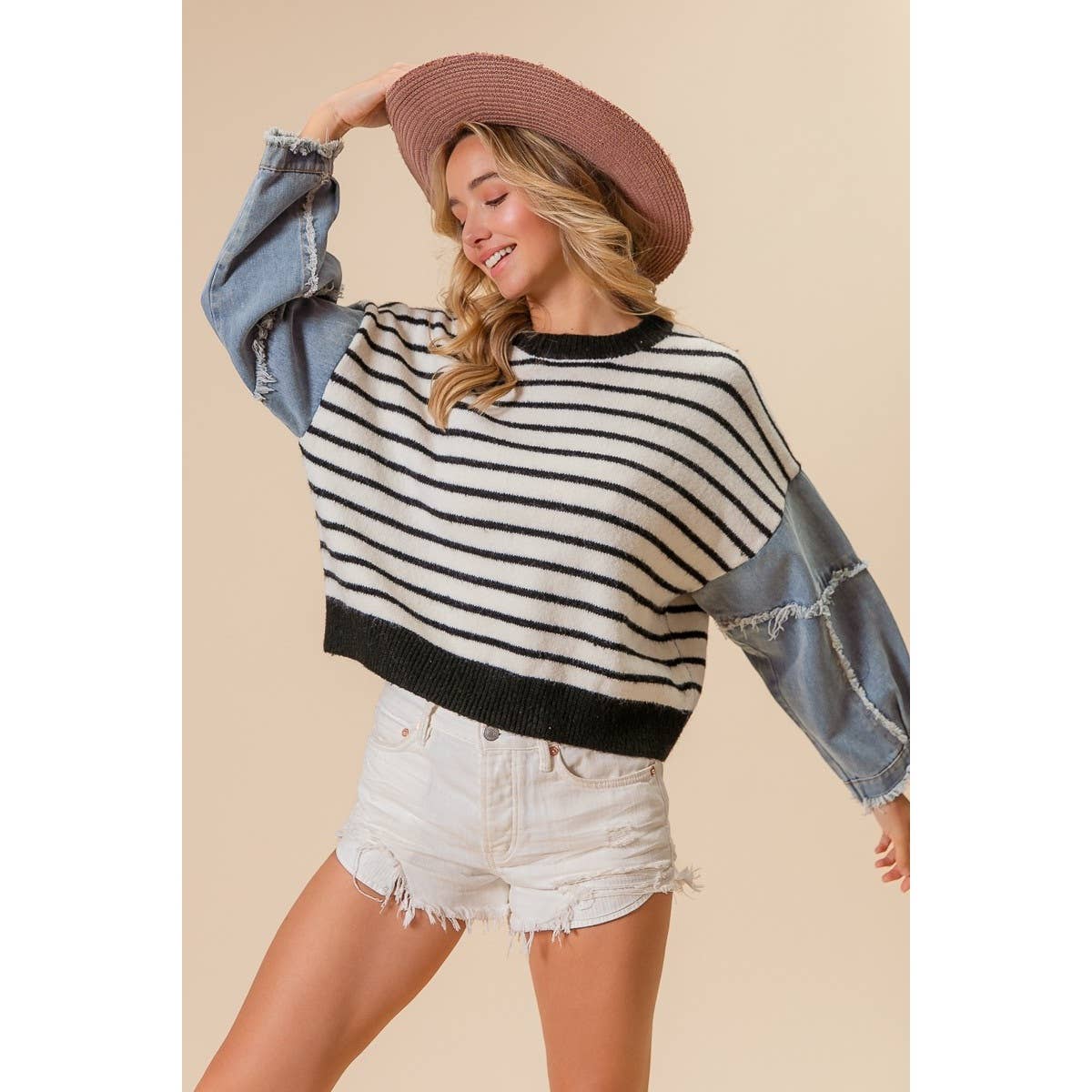 BLK/White DENIM SWEATER