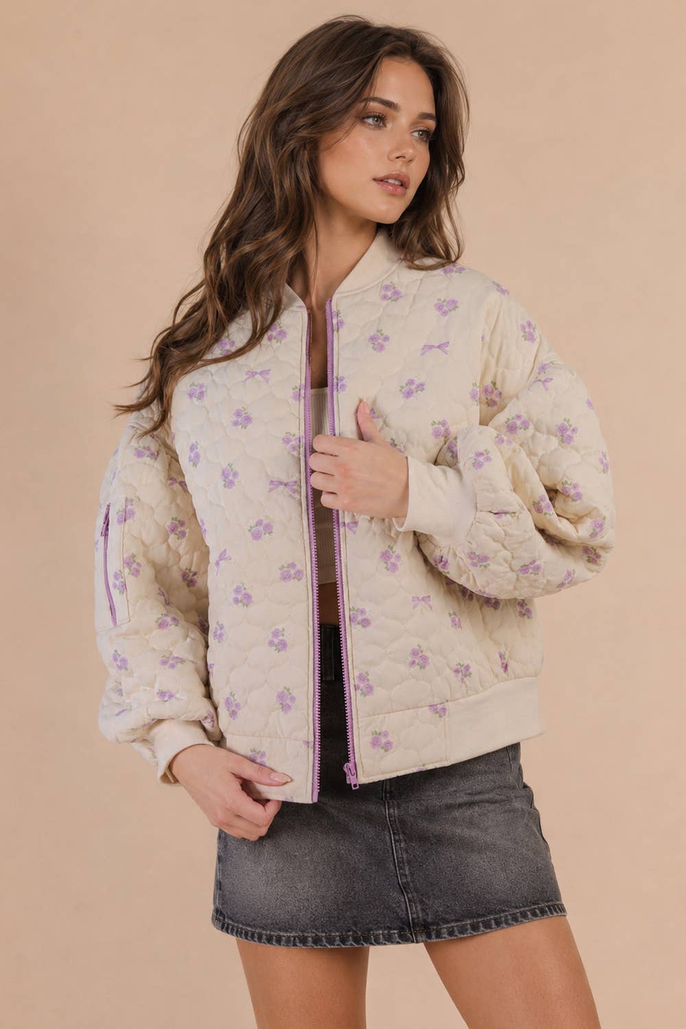 Purple Floral Quilted Jacket