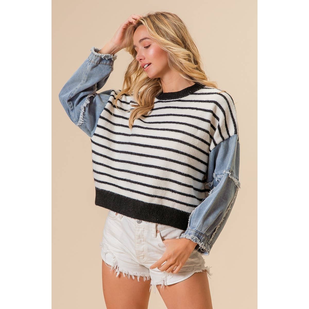 BLK/White DENIM SWEATER