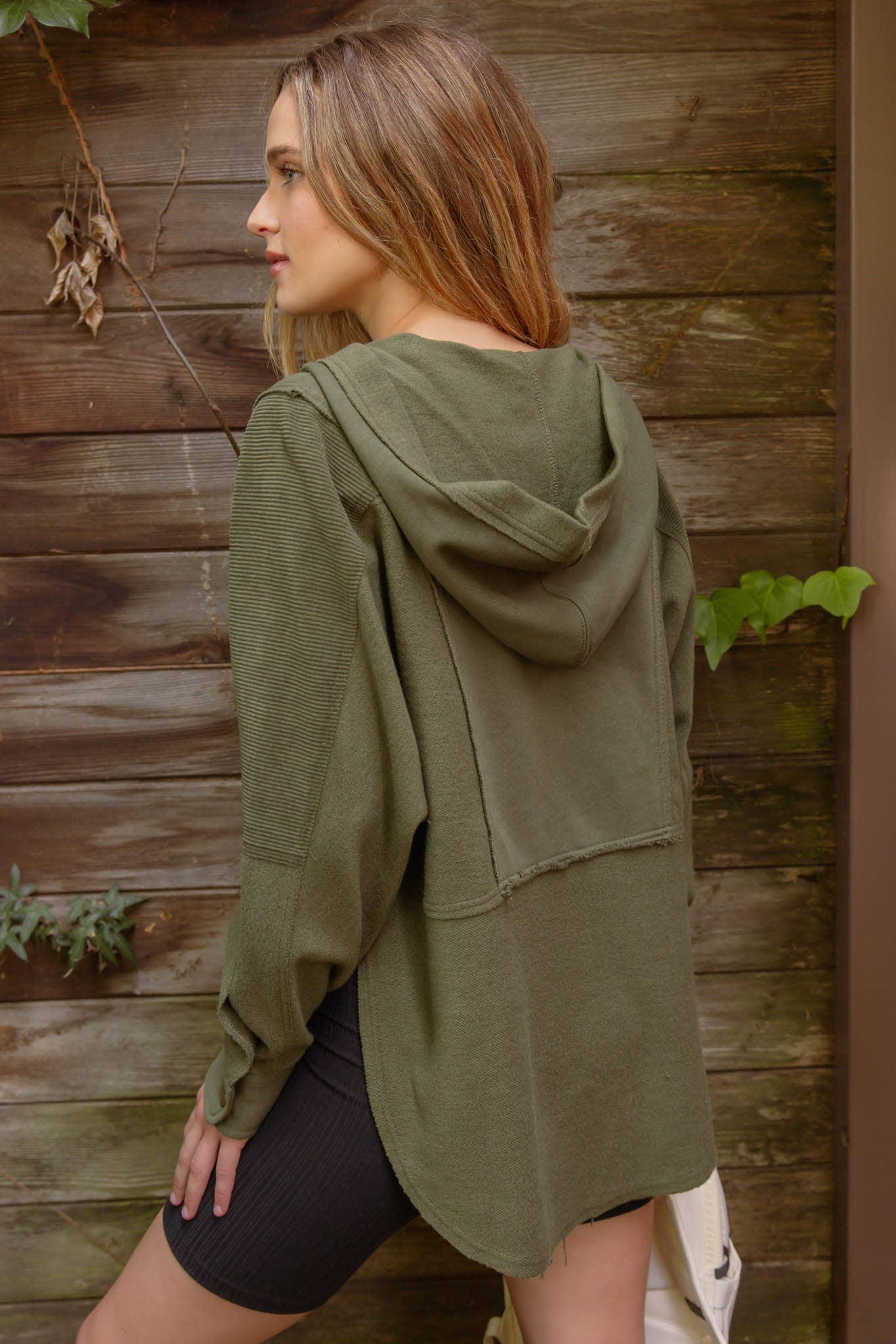 Half Button Hooded Top