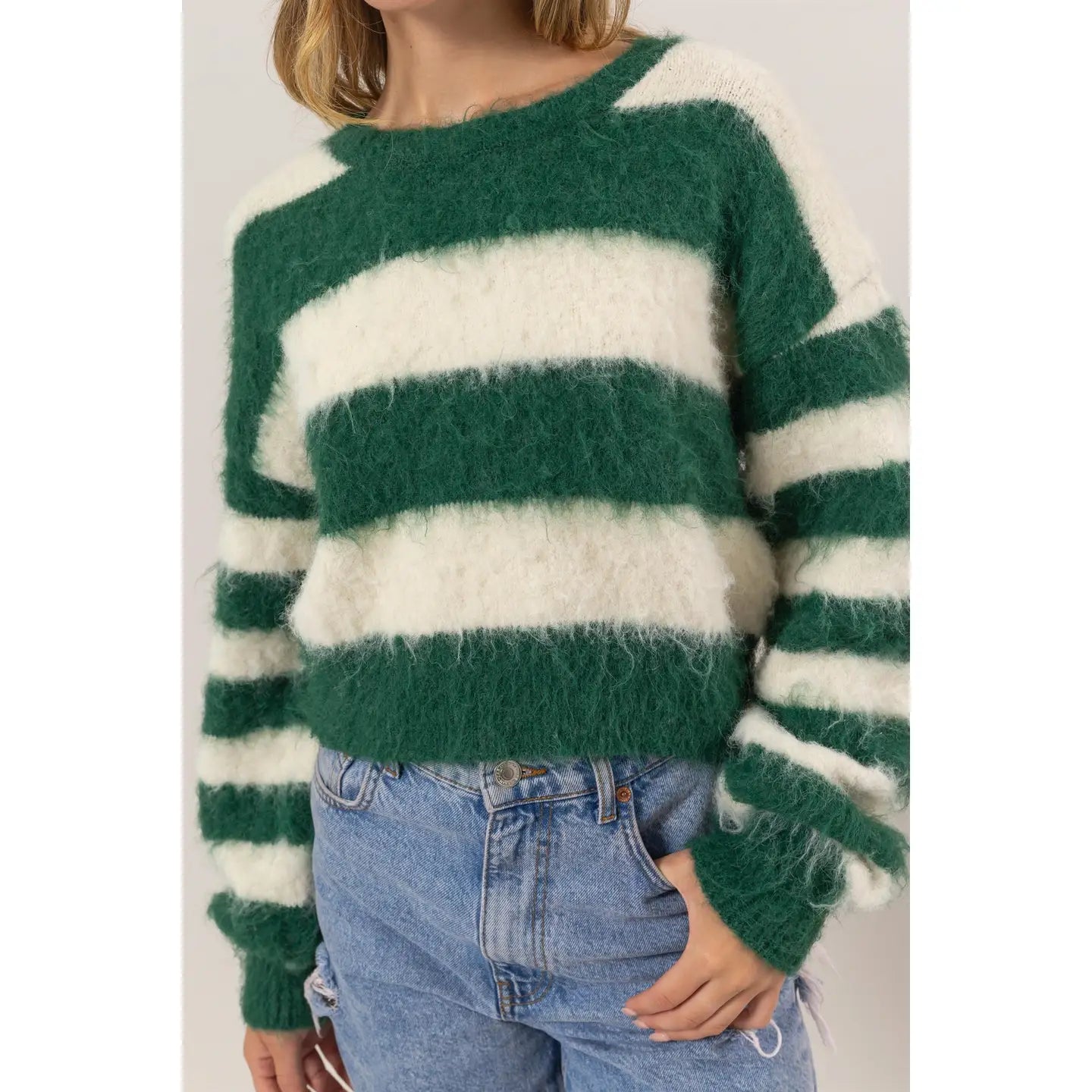 Sedona Crop Sweater - Green and Cream