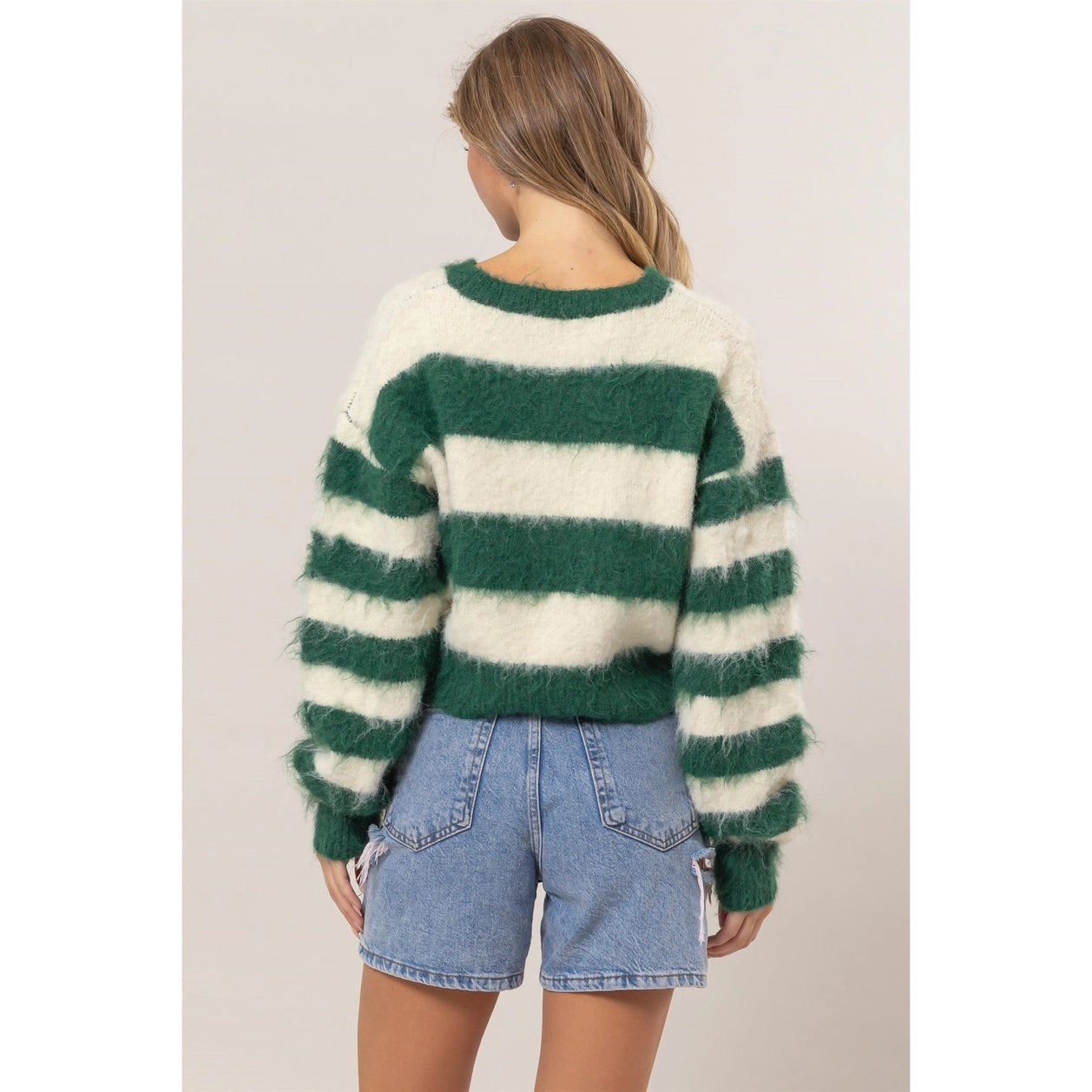 Sedona Crop Sweater - Green and Cream