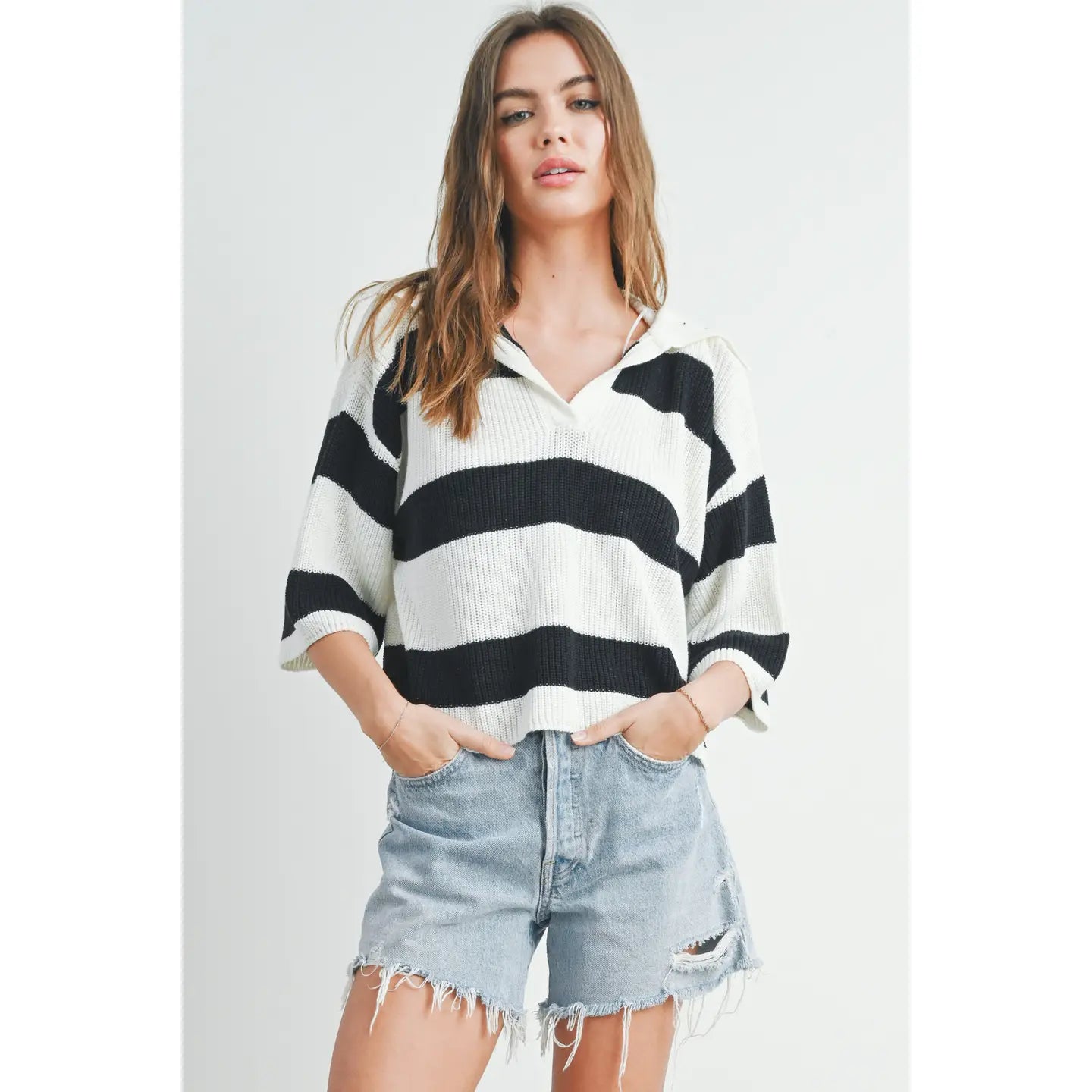 Striped Knit Collared Sweater